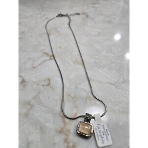 New Lia Sophia Pendant Necklace Square Crystal Silver Tone Frame Jewelry